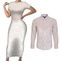Lotu Tamaiti Tongan Polynesian Art Pattern Couples Matching Short Sleeve Bodycon Dress and Long Sleeve Button Shirt Traditional Tribal Motifs - Polynesian Pride