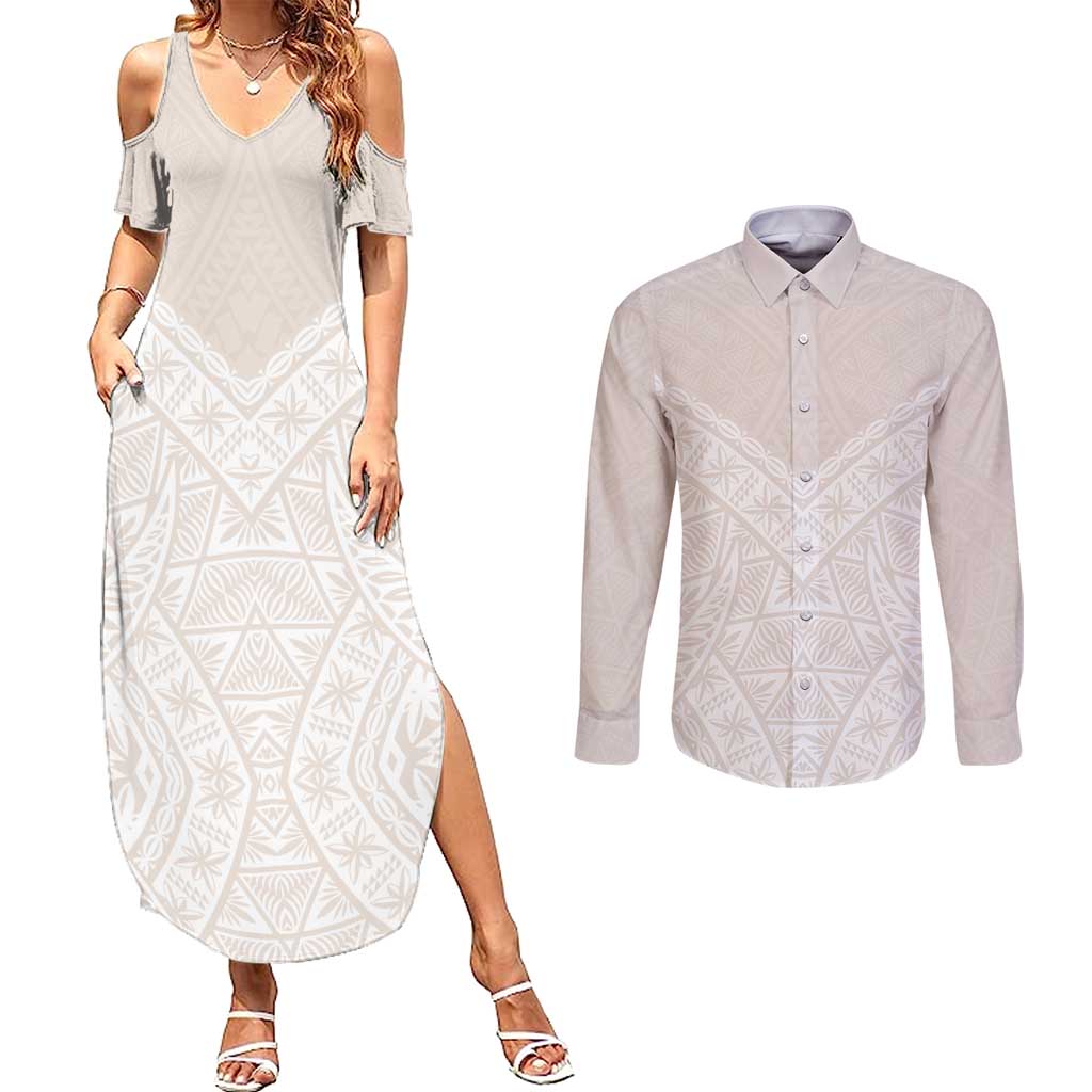 Lotu Tamaiti Tongan Polynesian Art Pattern Couples Matching Summer Maxi Dress and Long Sleeve Button Shirt Traditional Tribal Motifs - Polynesian Pride