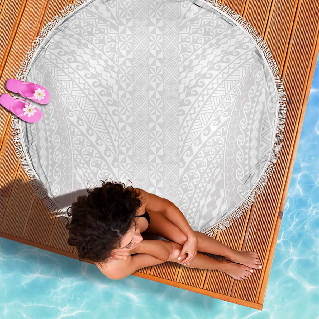 Lotu Tamaiti White Tongan Ngatu Beach Blanket Polynesian Tribal Fonulei Pattern - Polynesian Pride