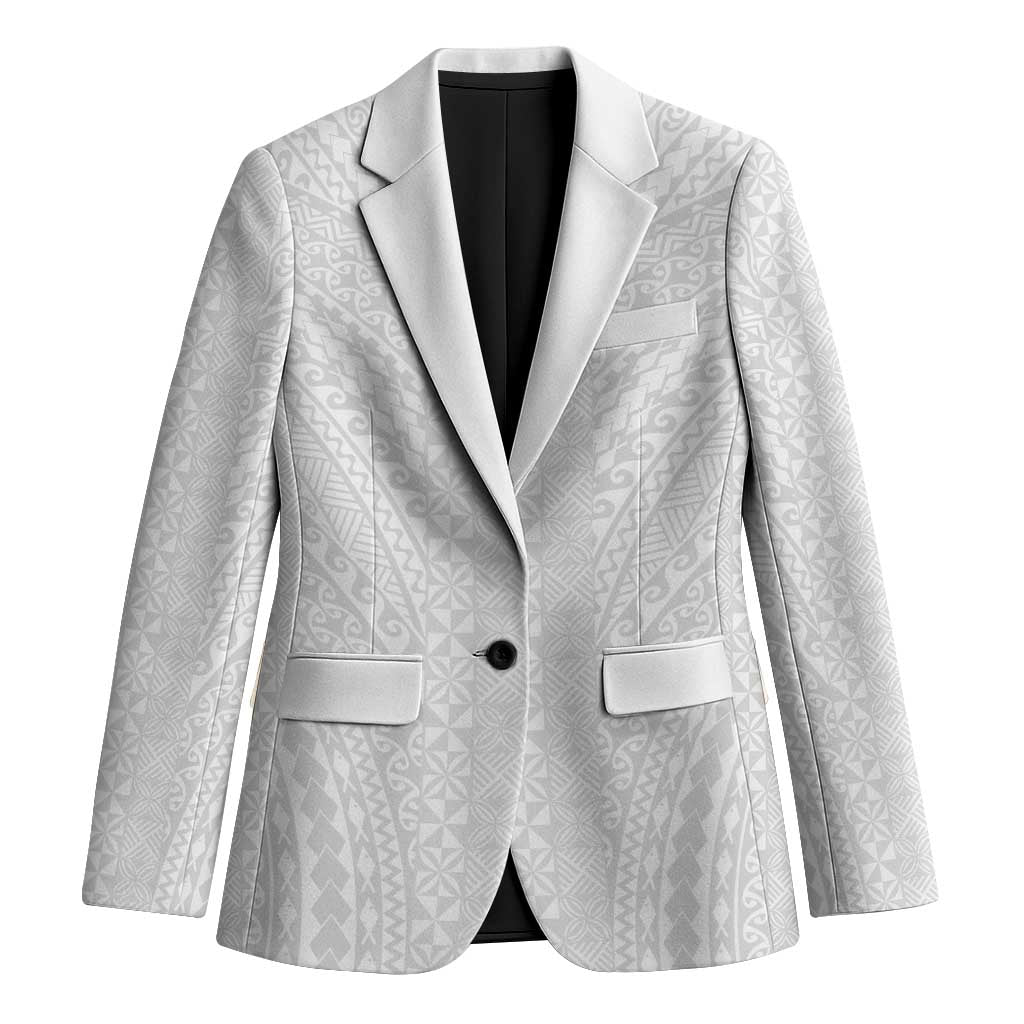Lotu Tamaiti White Tongan Ngatu Blazer Polynesian Tribal Fonulei Pattern - Polynesian Pride