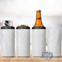 Lotu Tamaiti White Tongan Ngatu 4 in 1 Can Cooler Tumbler Polynesian Tribal Fonulei Pattern - Polynesian Pride