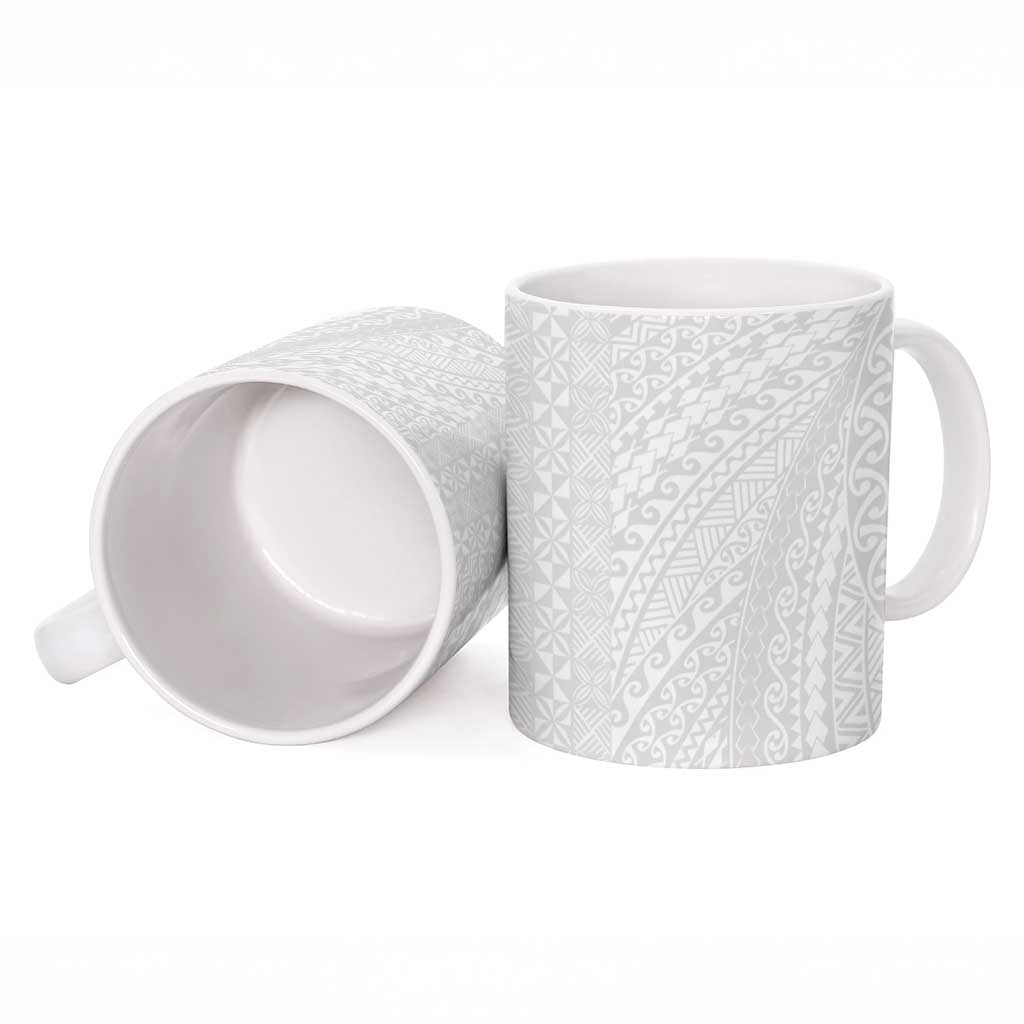 Lotu Tamaiti White Tongan Ngatu Ceramic Mug Polynesian Tribal Fonulei Pattern - Polynesian Pride