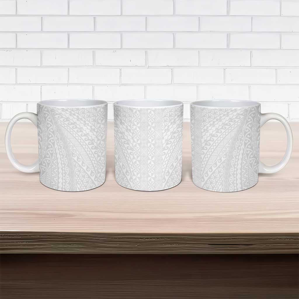 Lotu Tamaiti White Tongan Ngatu Ceramic Mug Polynesian Tribal Fonulei Pattern - Polynesian Pride