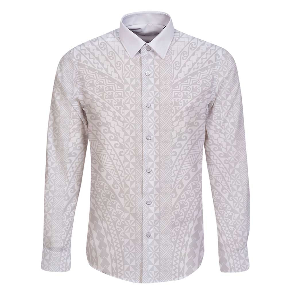 Lotu Tamaiti White Tongan Ngatu Family Matching Off Shoulder Maxi Dress and Hawaiian Shirt Polynesian Tribal Fonulei Pattern - Polynesian Pride