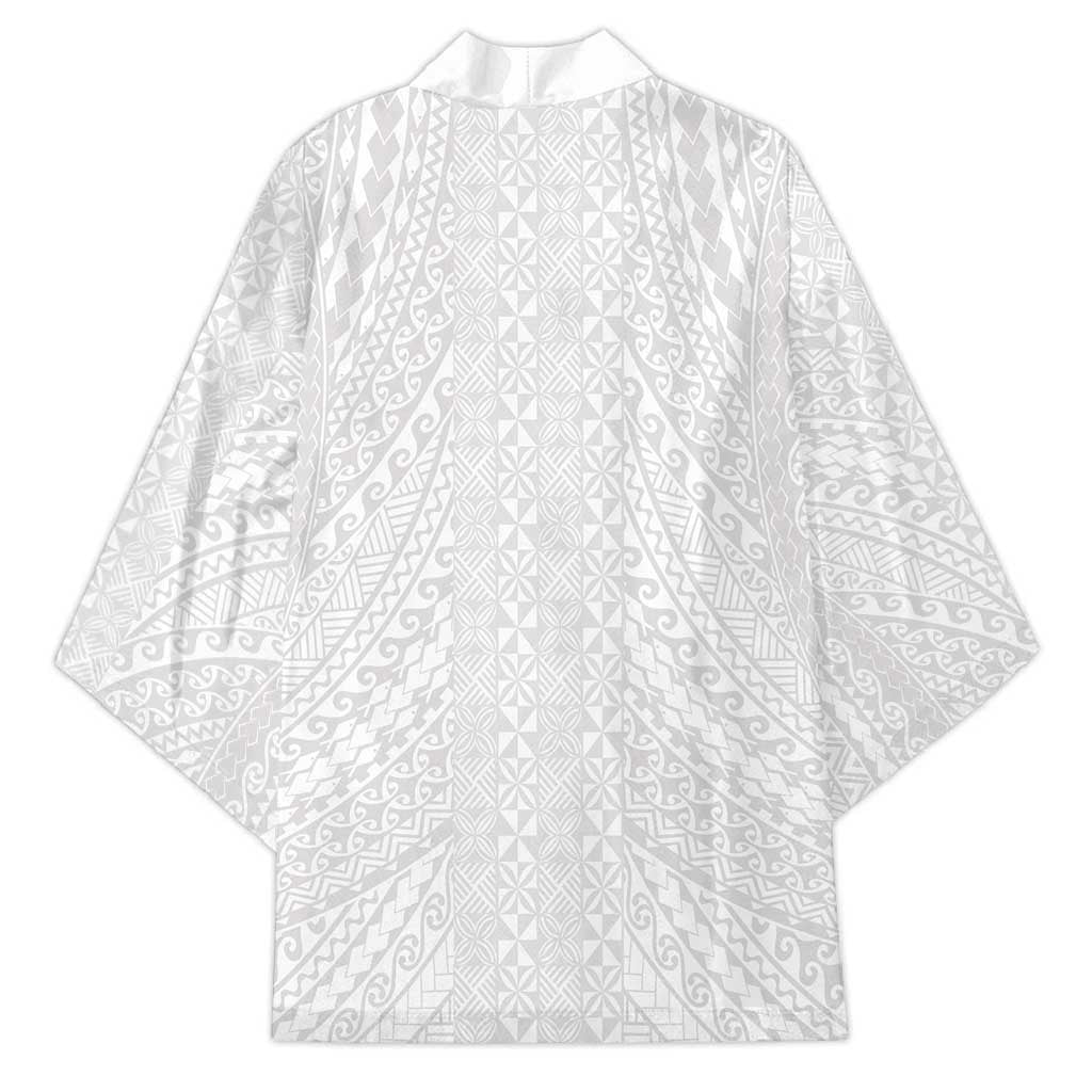 Lotu Tamaiti White Tongan Ngatu Kimono Polynesian Tribal Fonulei Pattern - Polynesian Pride
