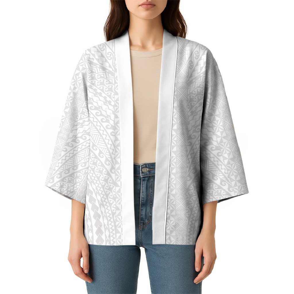 Lotu Tamaiti White Tongan Ngatu Kimono Polynesian Tribal Fonulei Pattern - Polynesian Pride