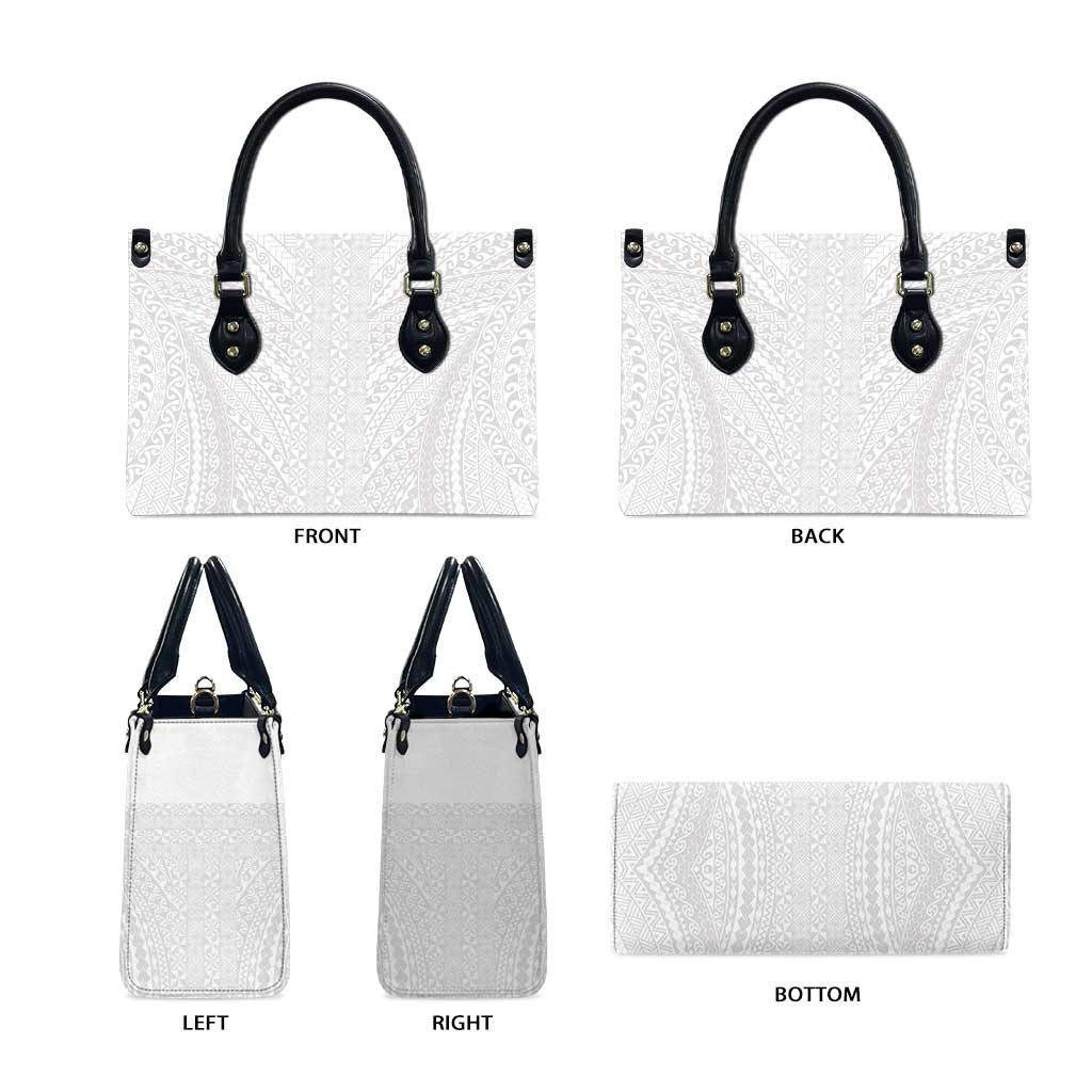 Lotu Tamaiti White Tongan Ngatu Leather Bag Polynesian Tribal Fonulei Pattern - Polynesian Pride