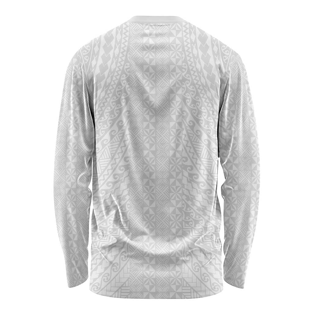 Lotu Tamaiti White Tongan Ngatu Long Sleeve Shirt Polynesian Tribal Fonulei Pattern - Polynesian Pride