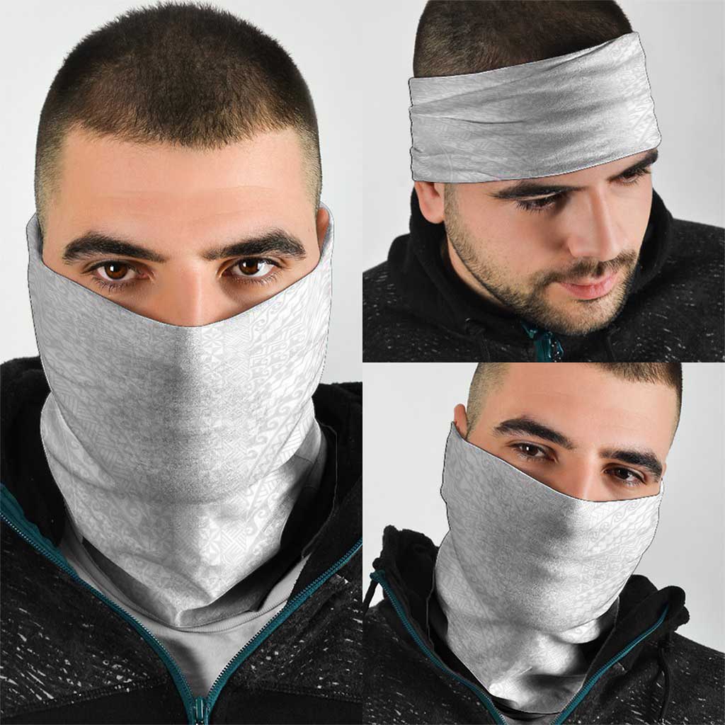 Lotu Tamaiti White Tongan Ngatu Neck Gaiter Polynesian Tribal Fonulei Pattern - Polynesian Pride