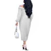 Lotu Tamaiti White Tongan Ngatu Off The Shoulder Long Sleeve Dress Polynesian Tribal Fonulei Pattern - Polynesian Pride