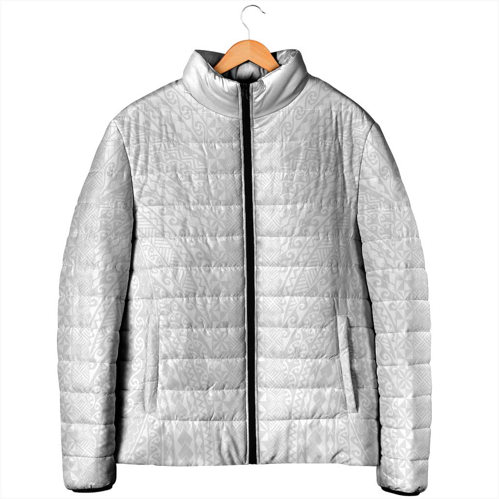 Lotu Tamaiti White Tongan Ngatu Padded Jacket Polynesian Tribal Fonulei Pattern - Polynesian Pride
