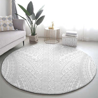 Lotu Tamaiti White Tongan Ngatu Round Carpet Polynesian Tribal Fonulei Pattern - Polynesian Pride