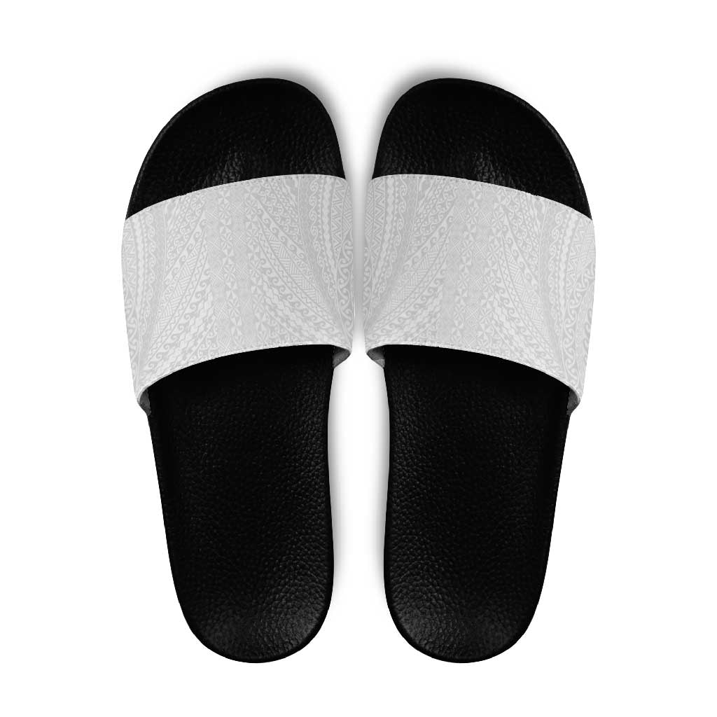 Lotu Tamaiti White Tongan Ngatu Slide Sandals Polynesian Tribal Fonulei Pattern - Polynesian Pride