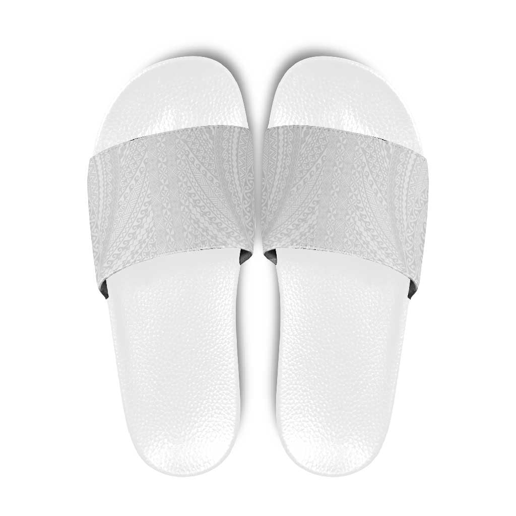 Lotu Tamaiti White Tongan Ngatu Slide Sandals Polynesian Tribal Fonulei Pattern - Polynesian Pride