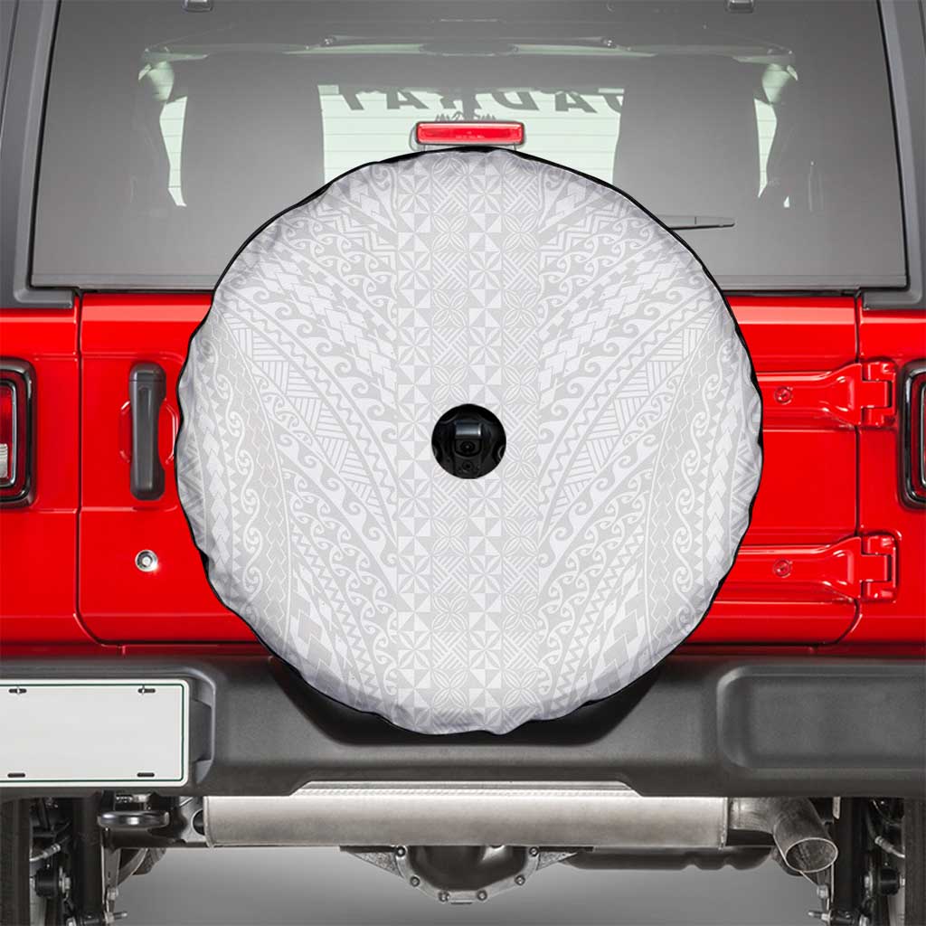 Lotu Tamaiti White Tongan Ngatu Spare Tire Cover Polynesian Tribal Fonulei Pattern - Polynesian Pride