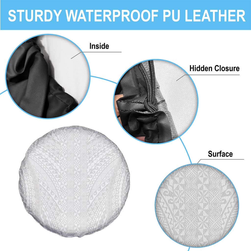 Lotu Tamaiti White Tongan Ngatu Spare Tire Cover Polynesian Tribal Fonulei Pattern - Polynesian Pride