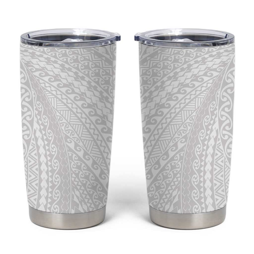Lotu Tamaiti White Tongan Ngatu Tumbler Cup Polynesian Tribal Fonulei Pattern - Polynesian Pride