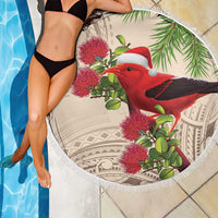 Christmas Hawaii with I'iwi Bird Beach Blanket Aloha Mele Kalikimaka - Beige Art