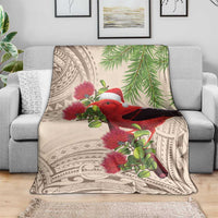 Christmas Hawaii with I'iwi Bird Blanket Aloha Mele Kalikimaka - Beige Art