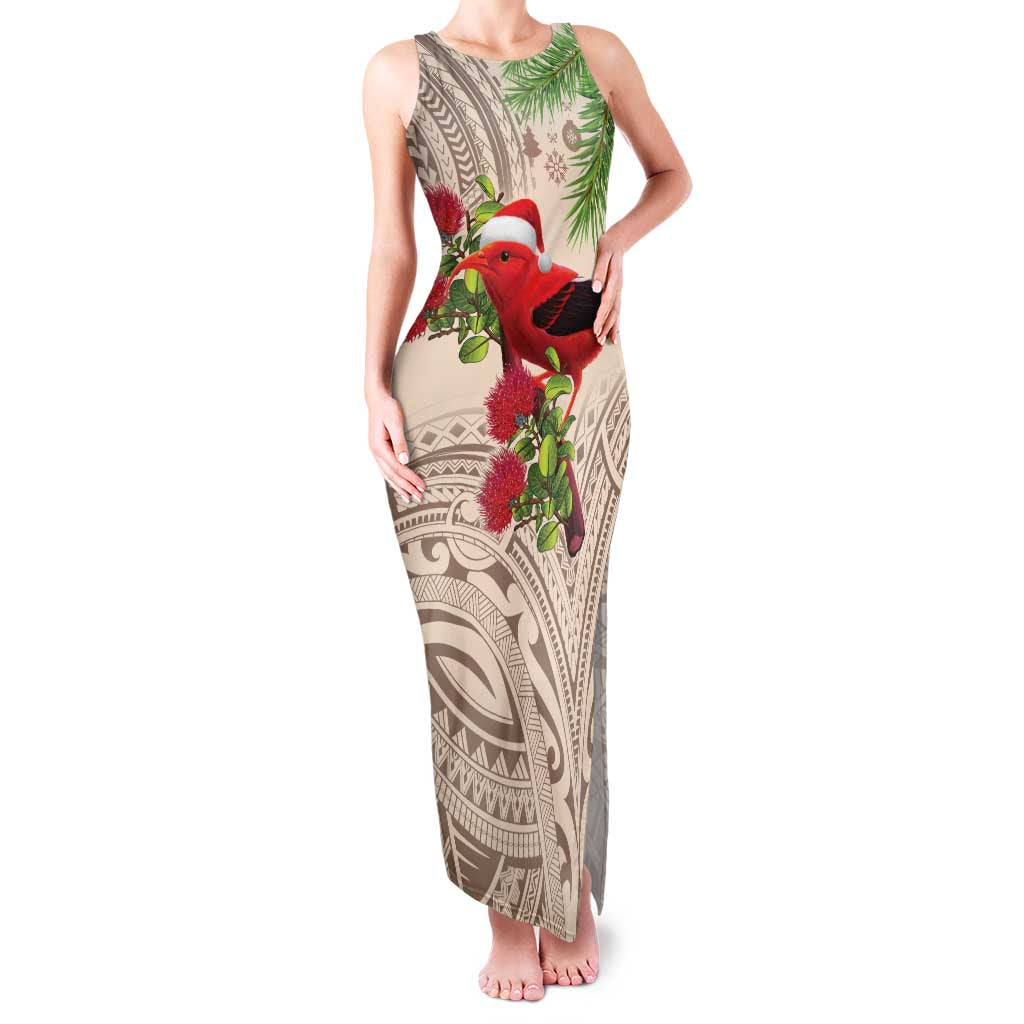 Christmas Hawaii with I'iwi Bird Family Matching Tank Maxi Dress and Hawaiian Shirt Aloha Mele Kalikimaka - Beige Art