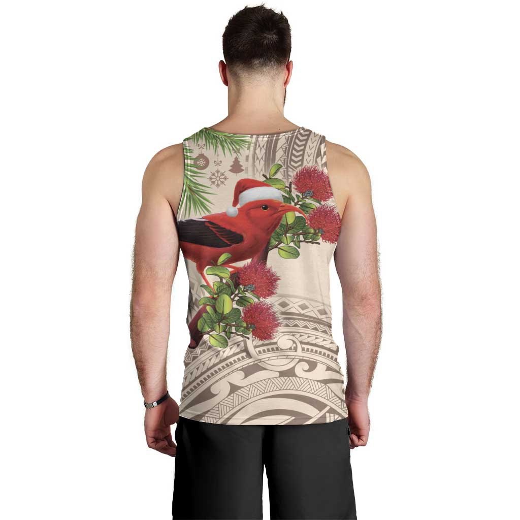 Christmas Hawaii with I'iwi Bird Men Tank Top Aloha Mele Kalikimaka - Beige Art