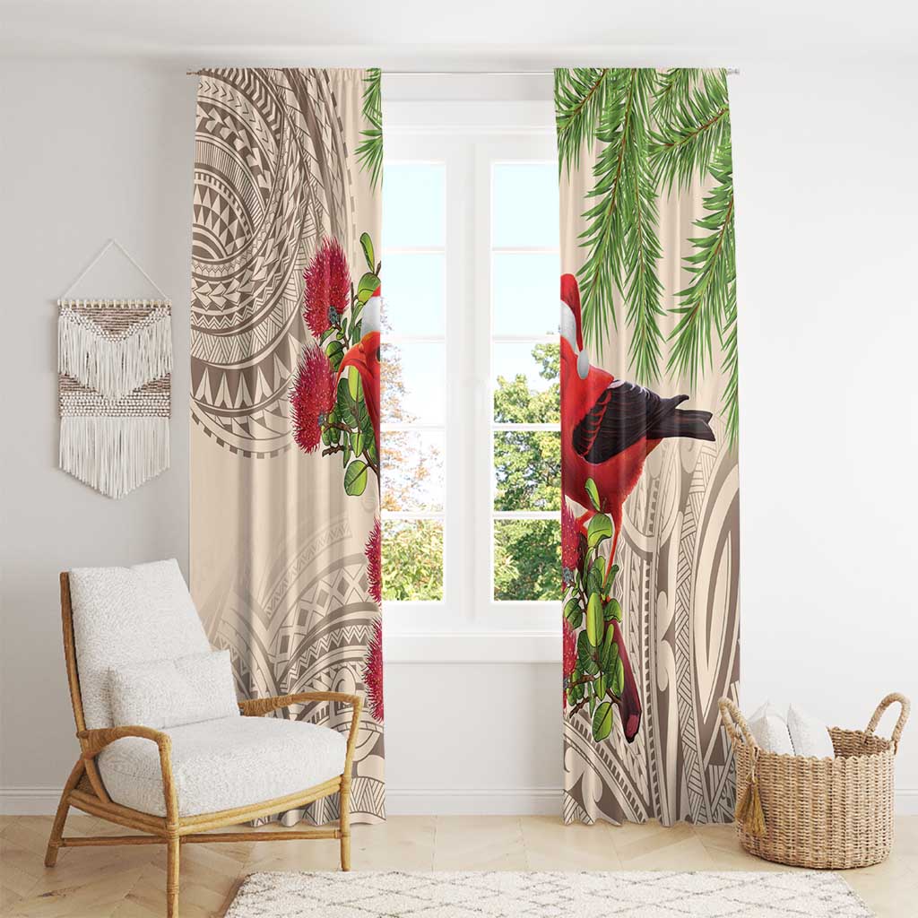 Christmas Hawaii with I'iwi Bird Window Curtain Aloha Mele Kalikimaka - Beige Art