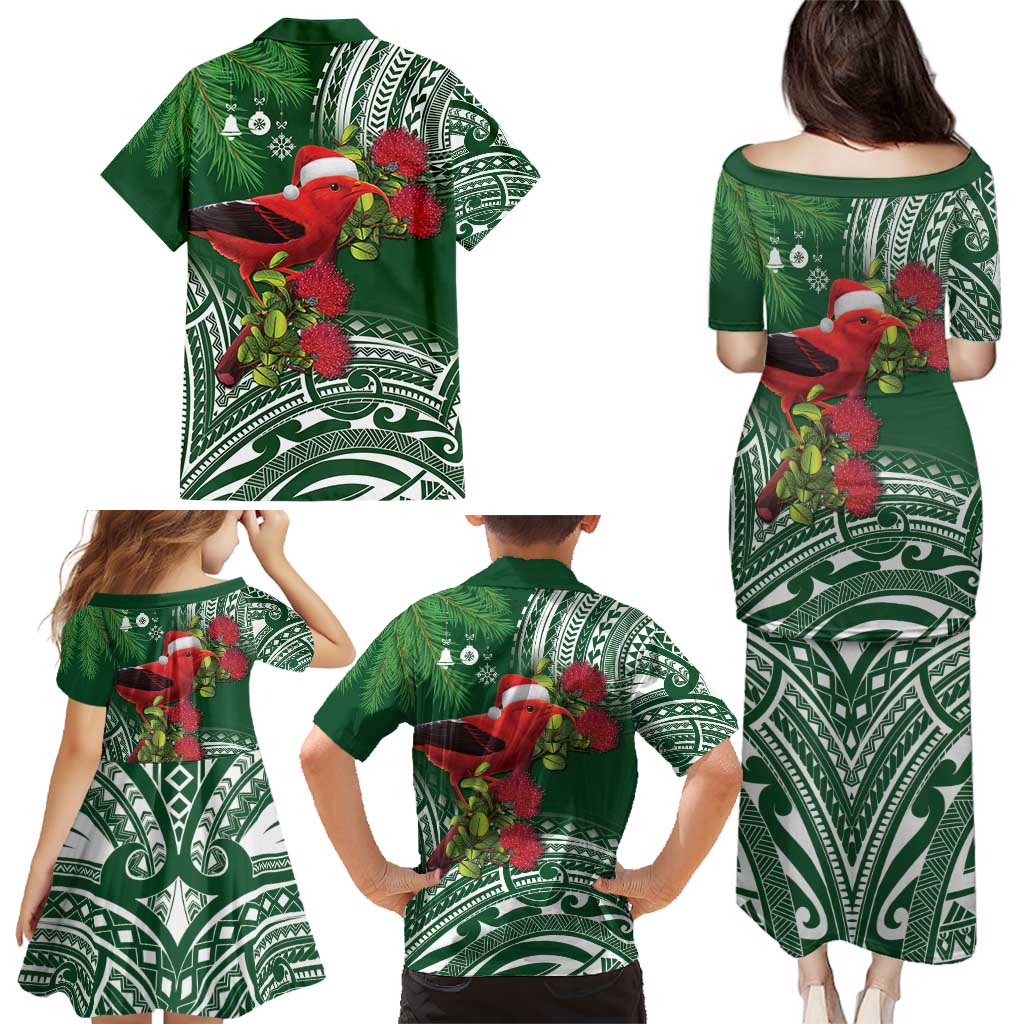 Christmas Hawaii with I'iwi Bird Family Matching Puletasi and Hawaiian Shirt Aloha Mele Kalikimaka - Green Art