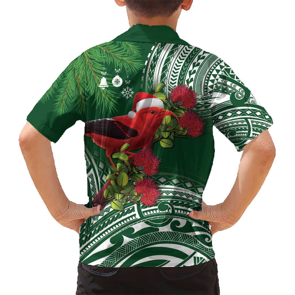 Christmas Hawaii with I'iwi Bird Kid Hawaiian Shirt Aloha Mele Kalikimaka - Green Art