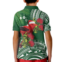 Christmas Hawaii with I'iwi Bird Kid Polo Shirt Aloha Mele Kalikimaka - Green Art