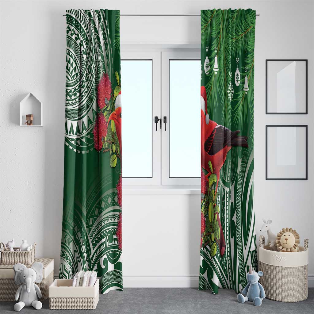 Christmas Hawaii with I'iwi Bird Window Curtain Aloha Mele Kalikimaka - Green Art