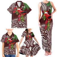 Christmas Hawaii with I'iwi Bird Family Matching Tank Maxi Dress and Hawaiian Shirt Aloha Mele Kalikimaka - Oxblood Art