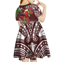 Christmas Hawaii with I'iwi Bird Kid Short Sleeve Dress Aloha Mele Kalikimaka - Oxblood Art