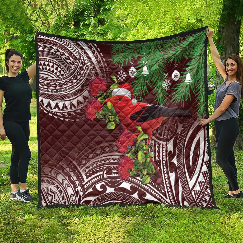 Christmas Hawaii with I'iwi Bird Quilt Aloha Mele Kalikimaka - Oxblood Art