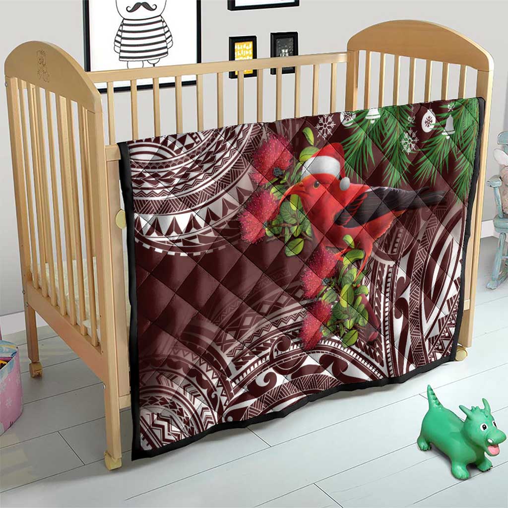 Christmas Hawaii with I'iwi Bird Quilt Aloha Mele Kalikimaka - Oxblood Art