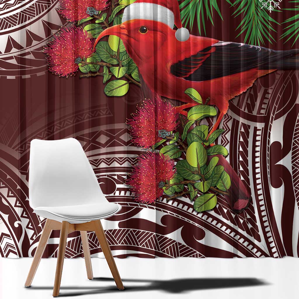 Christmas Hawaii with I'iwi Bird Window Curtain Aloha Mele Kalikimaka - Oxblood Art