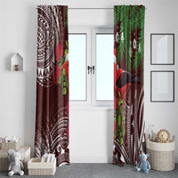 Christmas Hawaii with I'iwi Bird Window Curtain Aloha Mele Kalikimaka - Oxblood Art
