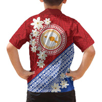 French Polynesia Family Matching Off The Shoulder Long Sleeve Dress and Hawaiian Shirt Tahitian Tiare Flowers Tribal