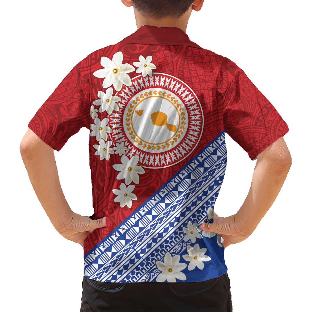 French Polynesia Family Matching Puletasi and Hawaiian Shirt Tahitian Tiare Flowers Tribal