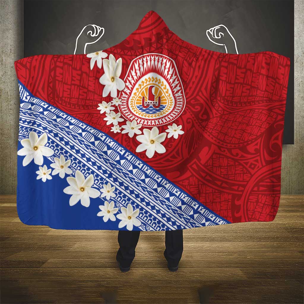 French Polynesia Hooded Blanket Tahitian Tiare Flowers Tribal