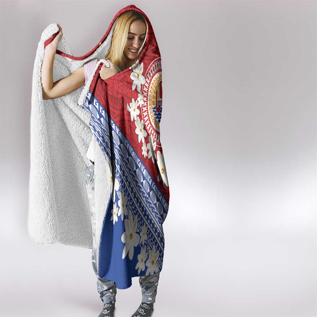 French Polynesia Hooded Blanket Tahitian Tiare Flowers Tribal
