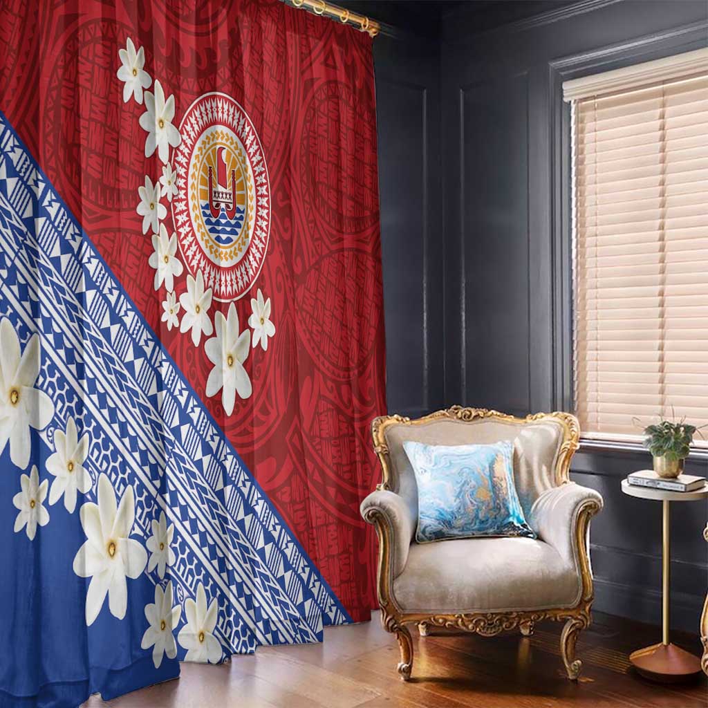 French Polynesia Window Curtain Tahitian Tiare Flowers Tribal