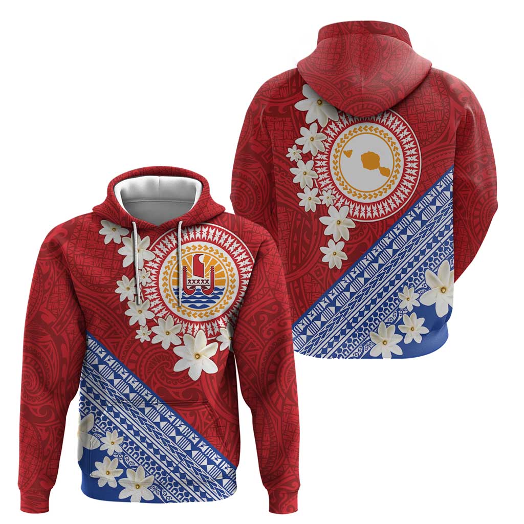 French Polynesia Zip Hoodie Tahitian Tiare Flowers Tribal