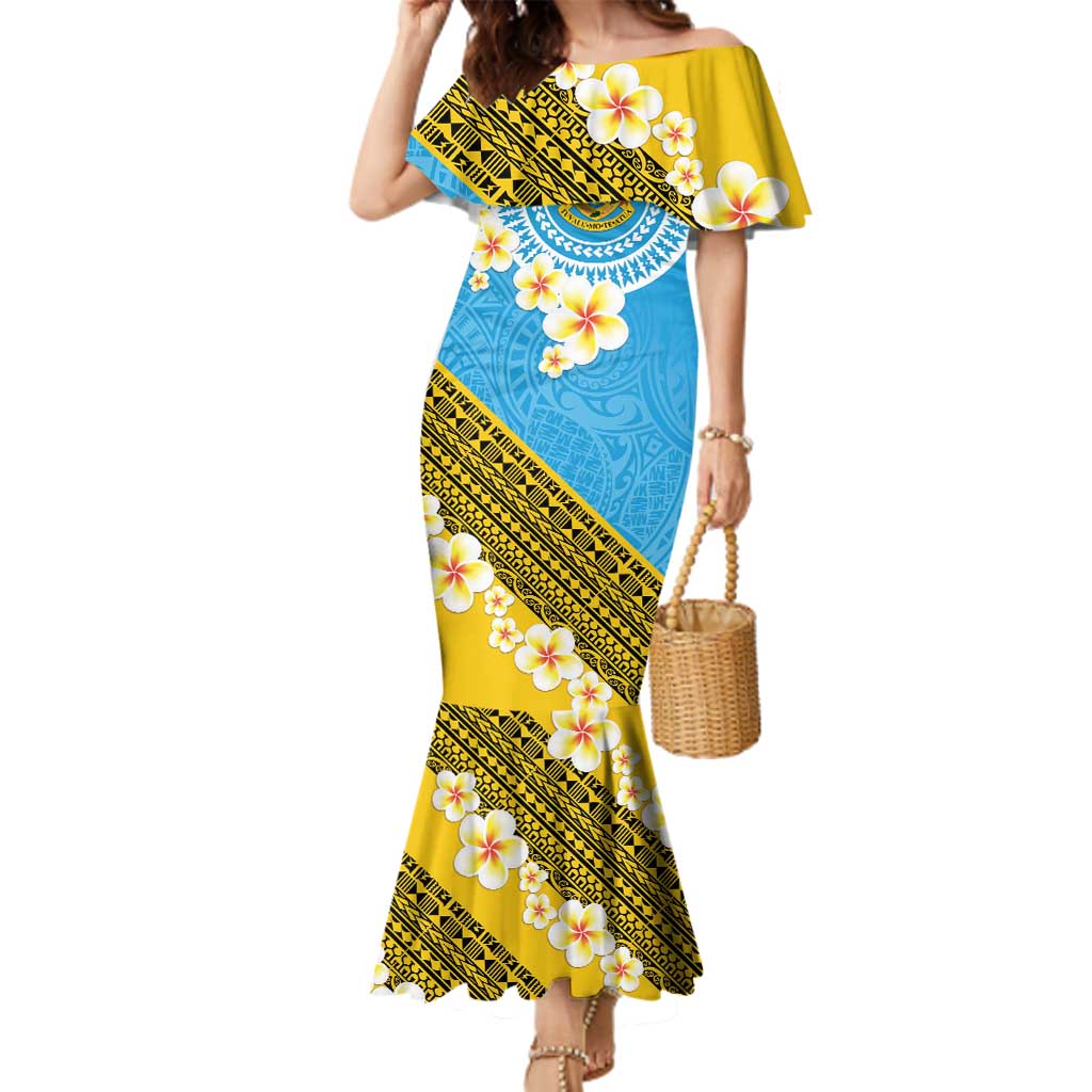 Tuvalu Plumeria Flowers Family Matching Mermaid Dress and Hawaiian Shirt Polynesian Tribal Pattern