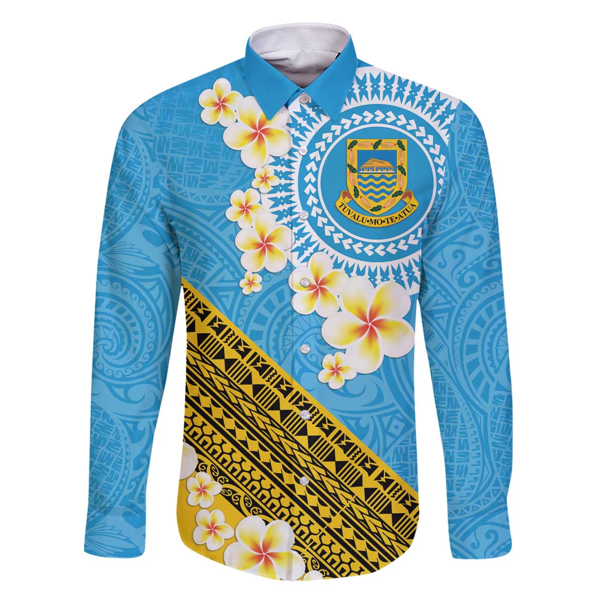 Tuvalu Plumeria Flowers Family Matching Off The Shoulder Long Sleeve Dress and Hawaiian Shirt Polynesian Tribal Pattern