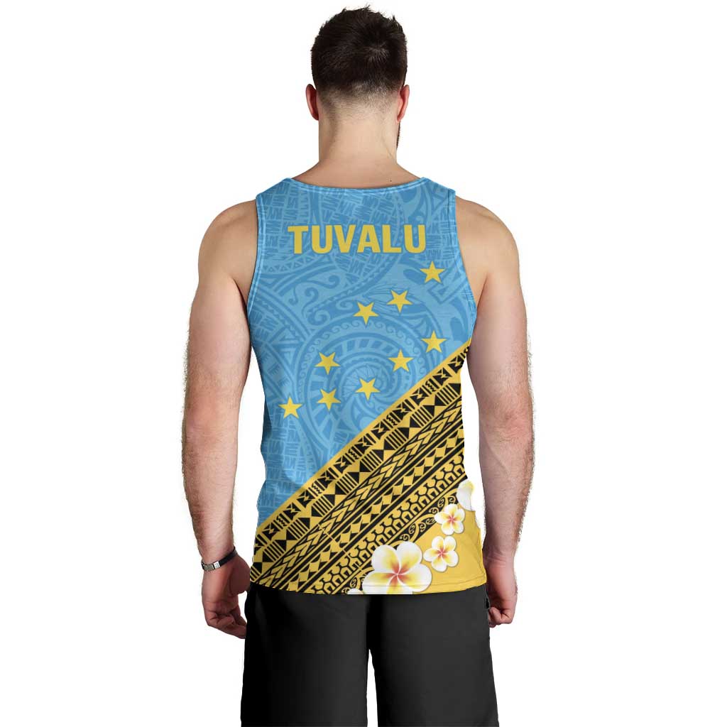 Tuvalu Plumeria Flowers Men Tank Top Polynesian Tribal Pattern