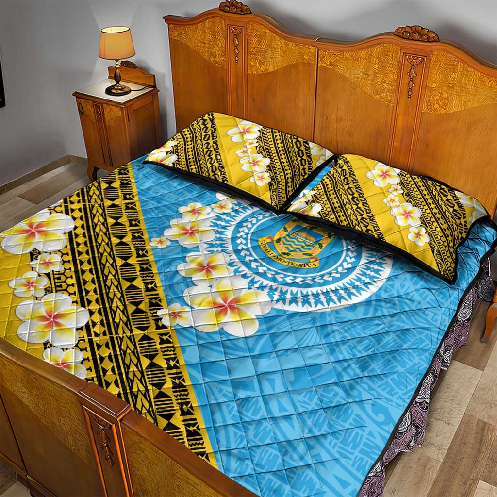 Tuvalu Plumeria Flowers Quilt Bed Set Polynesian Tribal Pattern
