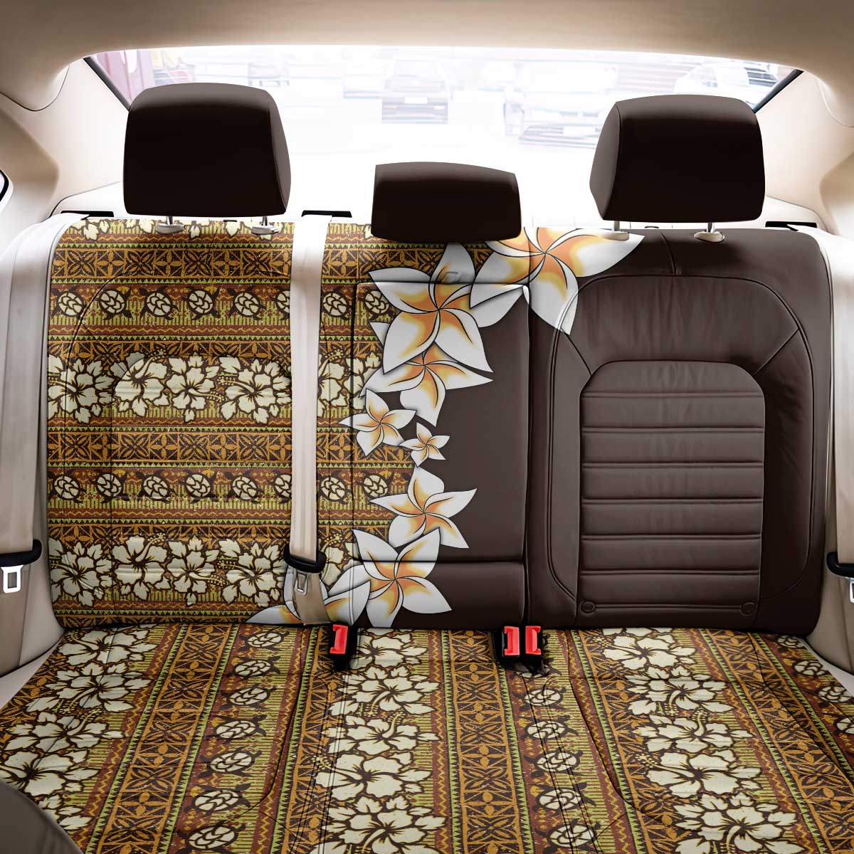 Vintage Hibiscus Turtle Pattern Back Car Seat Cover with Plumeria Half Style