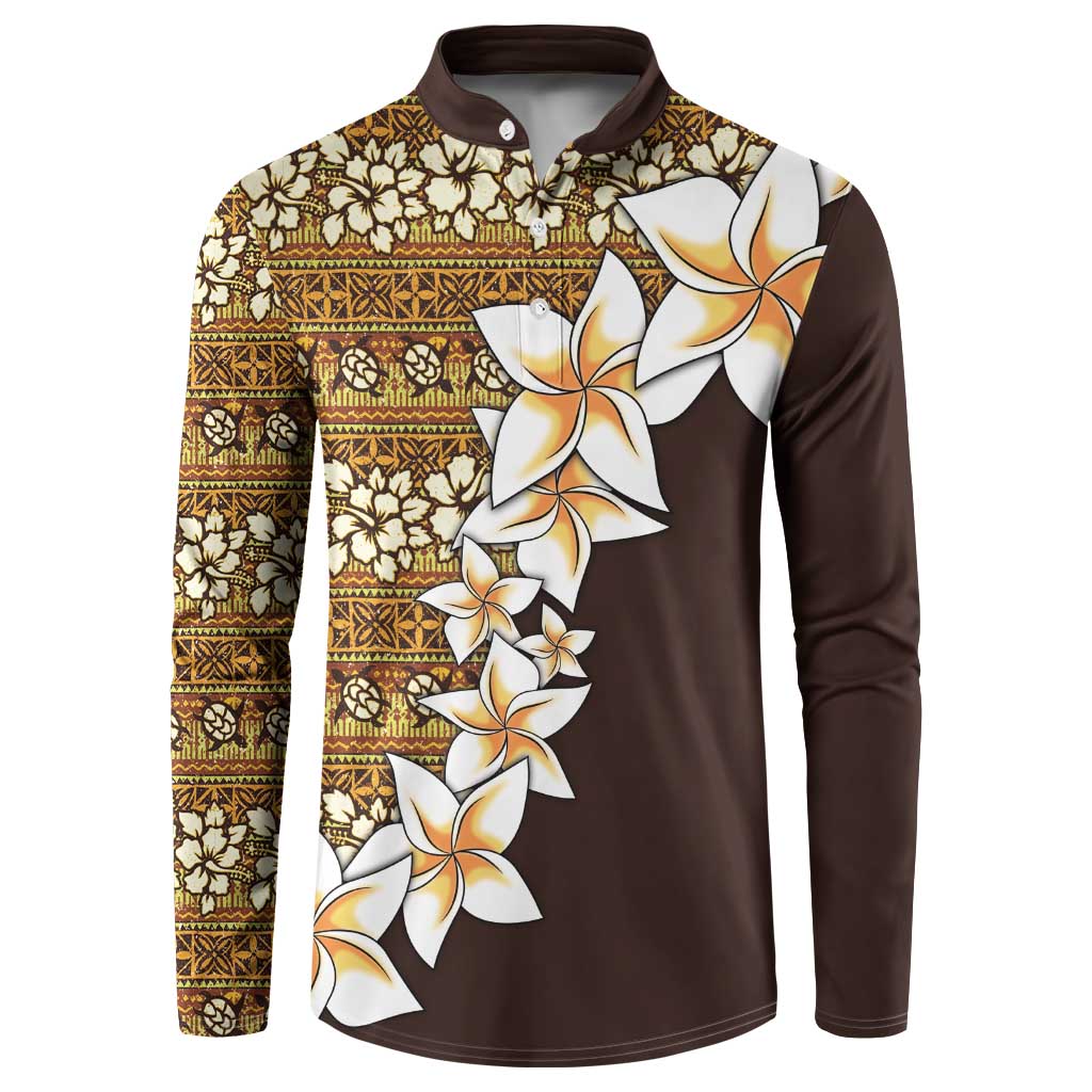 Vintage Hibiscus Turtle Pattern Button Sweatshirt with Plumeria Half Style