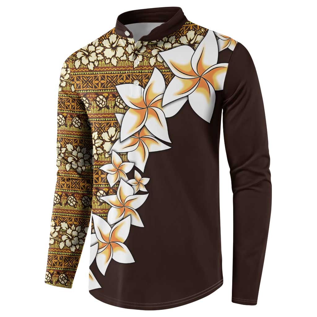 Vintage Hibiscus Turtle Pattern Button Sweatshirt with Plumeria Half Style