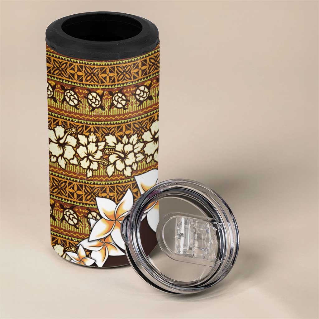 Vintage Hibiscus Turtle Pattern 4 in 1 Can Cooler Tumbler with Plumeria Half Style